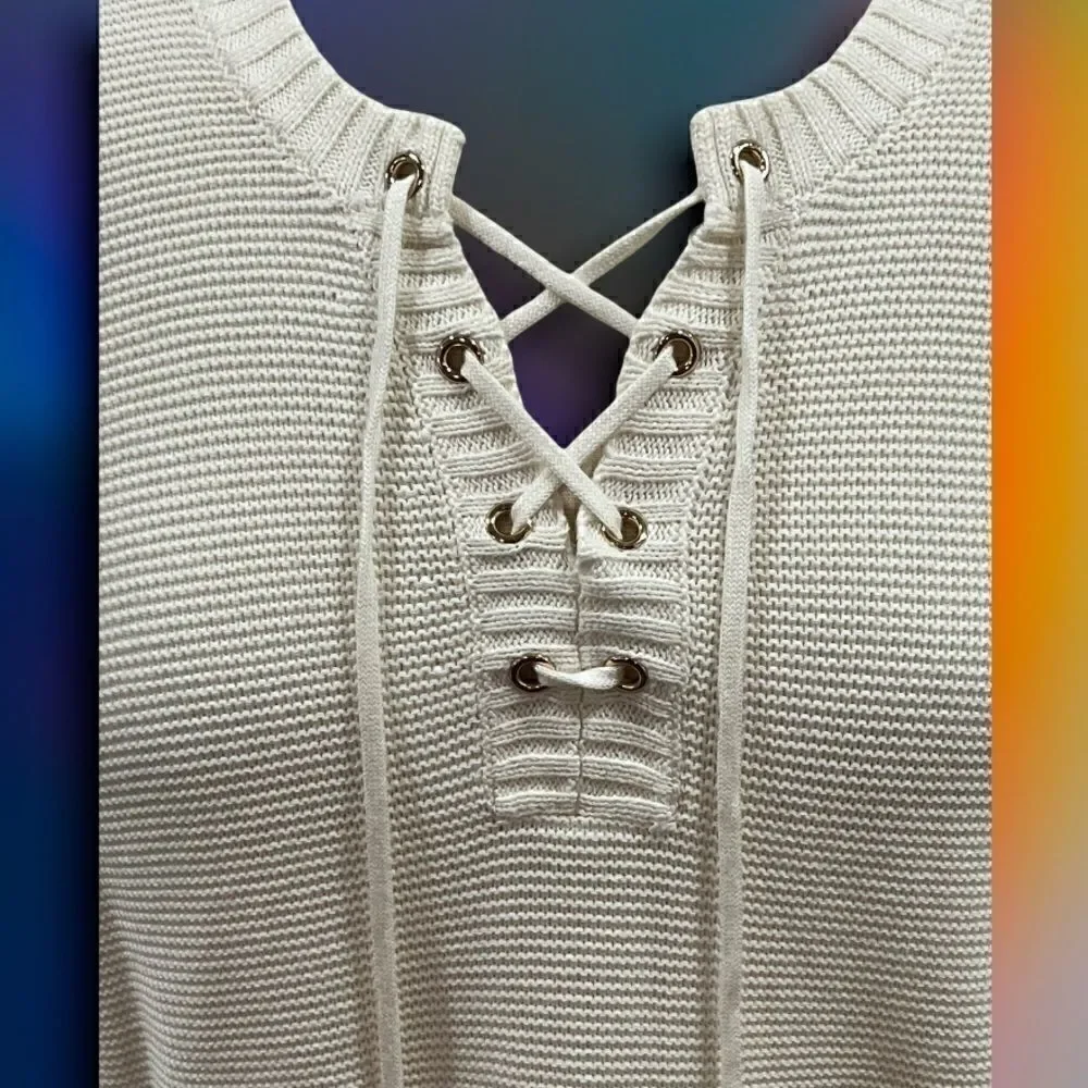 Charter Club Marled Lace-Up Tunic Sweater in the Size Large